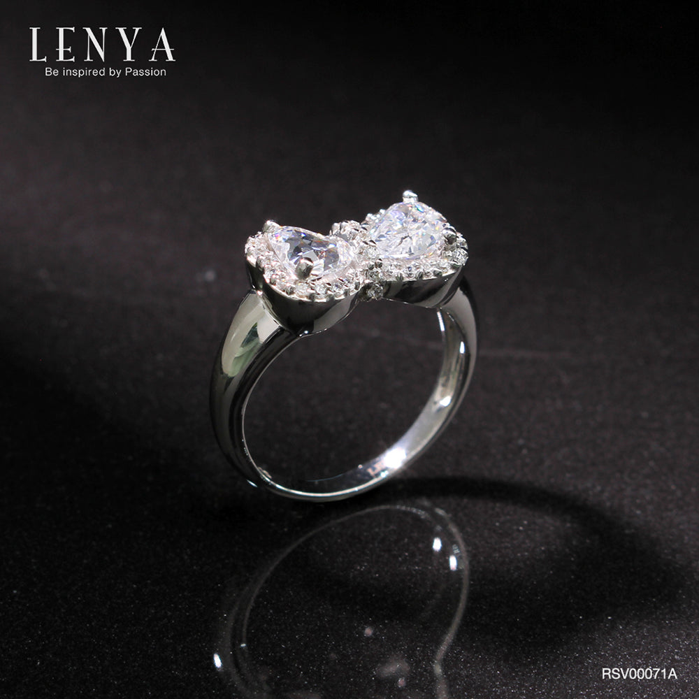 LENYA แหวนเพชร DiamondLike รูปหัวใจ เม็ดใหญ่ 6 มิล 2 เม็ด ตัวเรือนเงินแท้ชุบโรเดียม