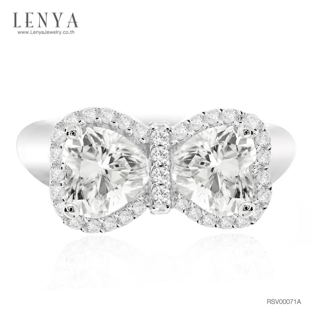 LENYA แหวนเพชร DiamondLike รูปหัวใจ เม็ดใหญ่ 6 มิล 2 เม็ด ตัวเรือนเงินแท้ชุบโรเดียม