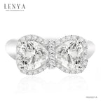 LENYA แหวนเพชร DiamondLike รูปหัวใจ เม็ดใหญ่ 6 มิล 2 เม็ด ตัวเรือนเงินแท้ชุบโรเดียม