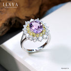 LENYA แหวนเงินแท้ประดับพลอยอเมทิสต์ ล้อมรอบด้วย Yellow Sapphire และ CZ
