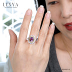 LENYA แหวนเงินแท้ประดับพลอยอเมทิสต์ ล้อมรอบด้วย Yellow Sapphire และ CZ