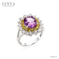 LENYA แหวนเงินแท้ประดับพลอยอเมทิสต์ ล้อมรอบด้วย Yellow Sapphire และ CZ