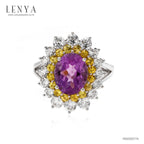 LENYA แหวนเงินแท้ประดับพลอยอเมทิสต์ ล้อมรอบด้วย Yellow Sapphire และ CZ
