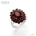LENYA แหวนพลอยโกเมน เสริมด้านใจแกร่ง สำเร็จ มั่นคง ขนาด 10 มิล ตัวเรือนเงินแท้925 ชุบทองคำขาว