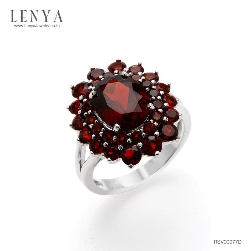 LENYA แหวนพลอยโกเมน เสริมด้านใจแกร่ง สำเร็จ มั่นคง ขนาด 10 มิล ตัวเรือนเงินแท้925 ชุบทองคำขาว