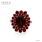 LENYA แหวนพลอยโกเมน เสริมด้านใจแกร่ง สำเร็จ มั่นคง ขนาด 10 มิล ตัวเรือนเงินแท้925 ชุบทองคำขาว