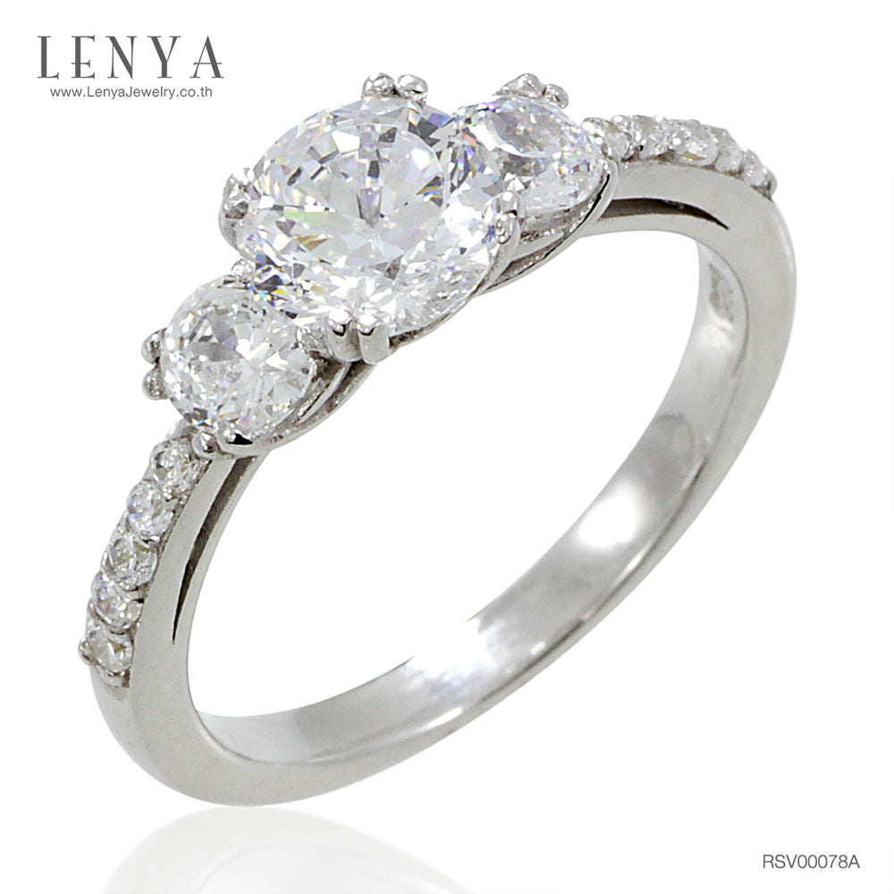 LENYA แหวน CZ Diamondlike เสริมบุคลิกและความมั่นใจ ตัวเรือนเงินแท้925 ชุบทองคำขาว