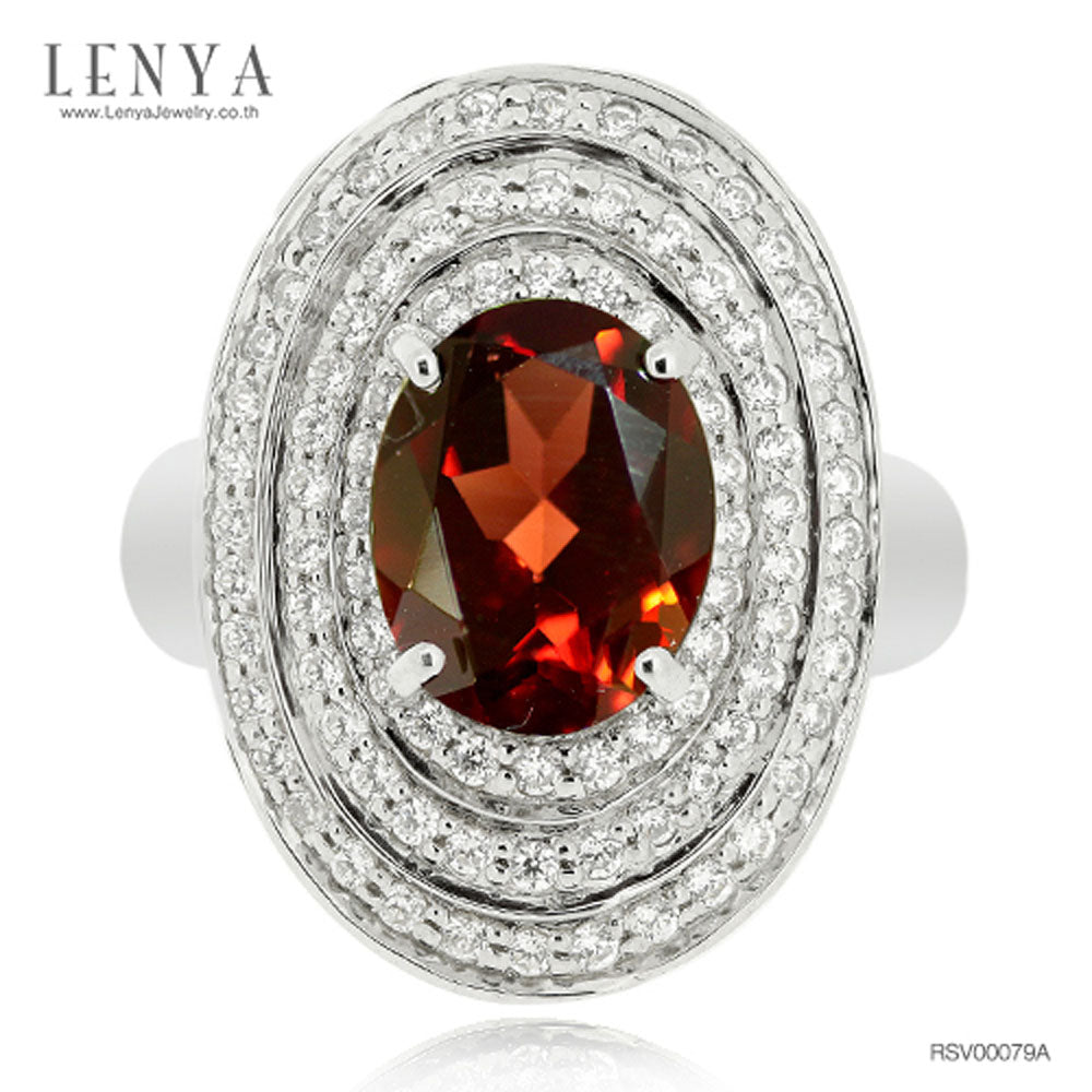 LENYA แหวนพลอยโกเมน เสริมด้านใจแกร่ง สำเร็จ มั่นคง ขนาด 10 มิล ตัวเรือนเงินแท้925 ชุบทองคำขาว