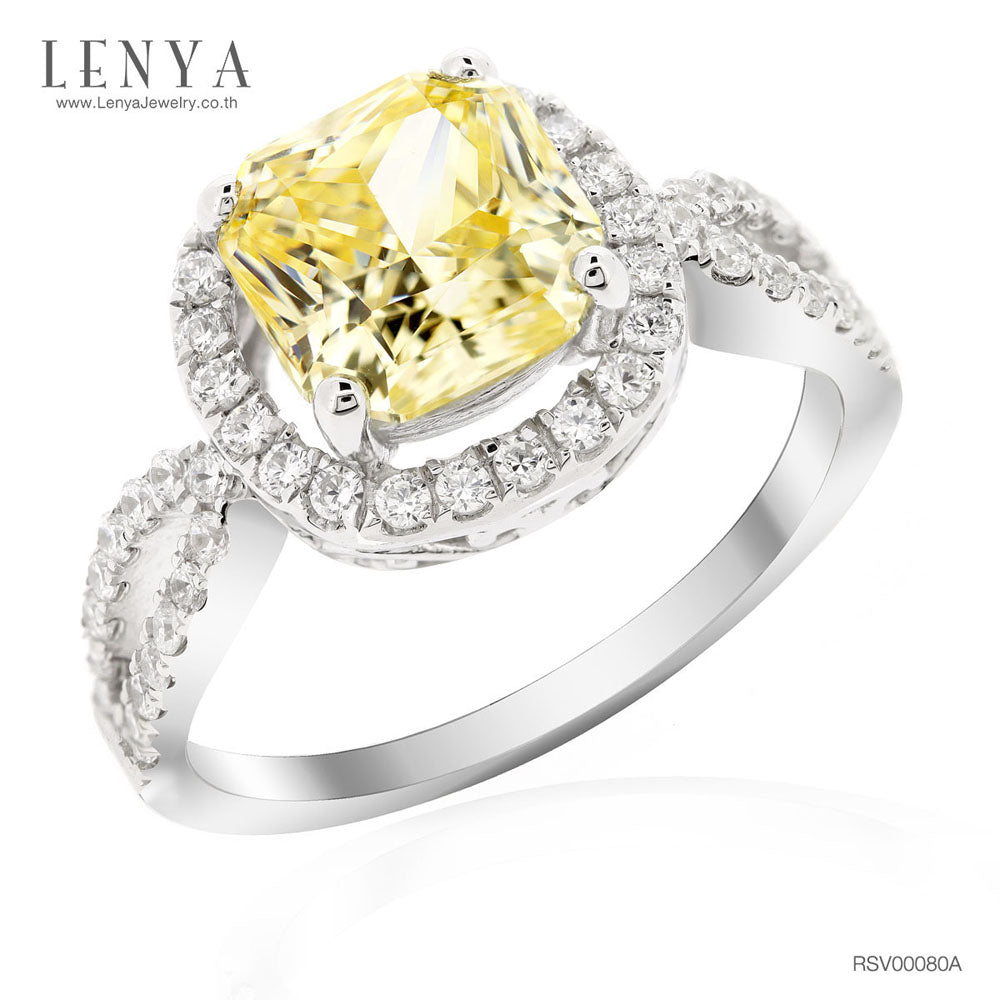 LENYA แหวน CZ สีเหลือง DiamondLikel  เสริมบุคลิกความมั่นใจ ขนาด 8 มิล ตัวเรือนเงินแท้925 ชุบทองคำขาว