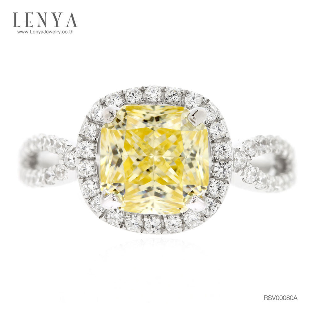 LENYA แหวน CZ สีเหลือง DiamondLikel  เสริมบุคลิกความมั่นใจ ขนาด 8 มิล ตัวเรือนเงินแท้925 ชุบทองคำขาว