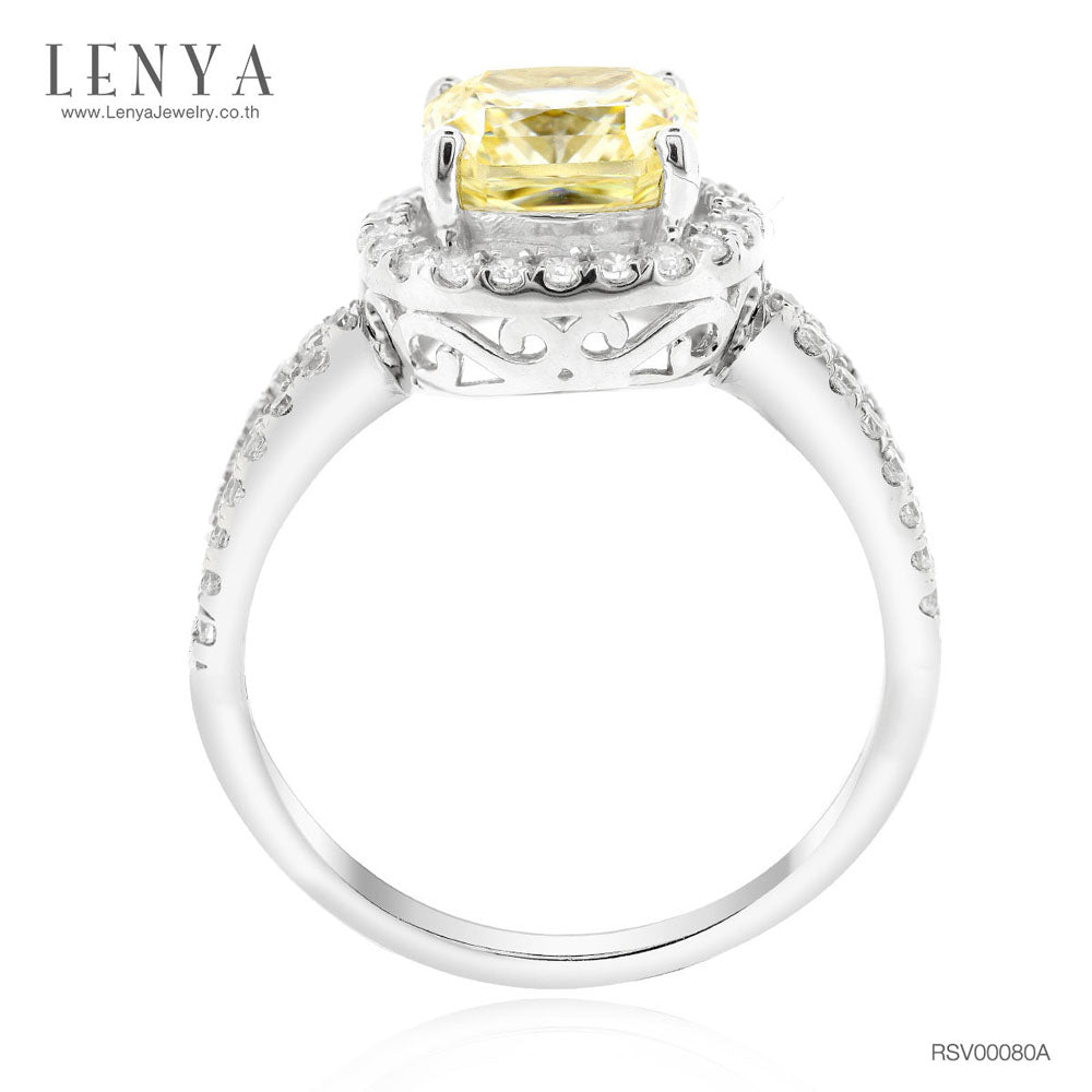 LENYA แหวน CZ สีเหลือง DiamondLikel  เสริมบุคลิกความมั่นใจ ขนาด 8 มิล ตัวเรือนเงินแท้925 ชุบทองคำขาว