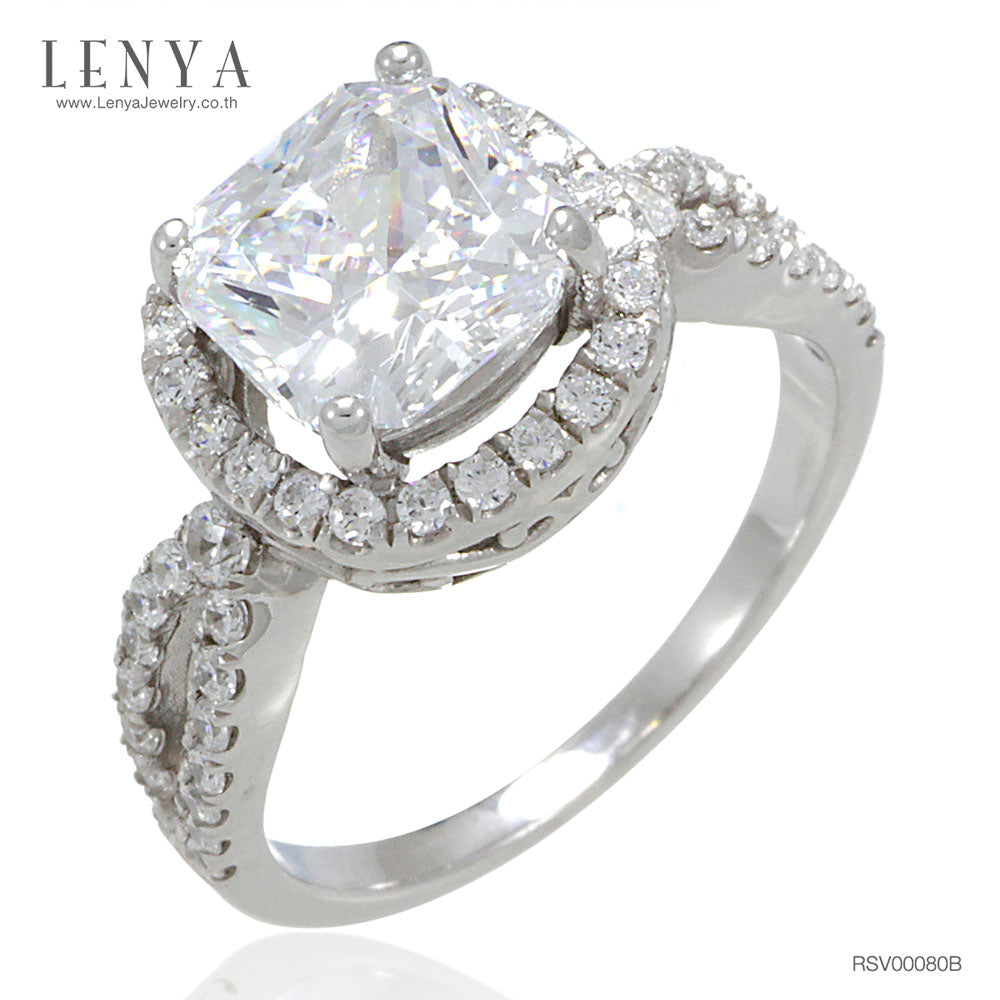 LENYA แหวน CZ Diamondlike เสริมบุคลิกและความมั่นใจ ขนาด 8 มิล ตัวเรือนเงินแท้925 ชุบทองคำขาว