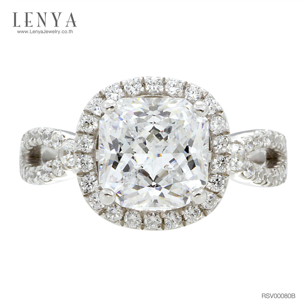 LENYA แหวน CZ Diamondlike เสริมบุคลิกและความมั่นใจ ขนาด 8 มิล ตัวเรือนเงินแท้925 ชุบทองคำขาว