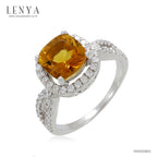 LENYA แหวนพลอยซิทริน(Citrine)  ชูช่อสวยงามด้วยบ่าข้างประดับเพชร DiamondLike บนตัวเรือนเงินแท้ชุบทองคำขาว