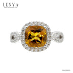 LENYA แหวนพลอยซิทริน(Citrine)  ชูช่อสวยงามด้วยบ่าข้างประดับเพชร DiamondLike บนตัวเรือนเงินแท้ชุบทองคำขาว