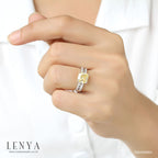 LENYA แหวนเพชร DiamondLike สีเหลือง รูปทรงสี่เหลี่ยม เสริมบ่าข้างด้วย เพชร DiamondLike ทรงบาเก็ตต์ สวยเก๋เด่นเป็นสง่า บนตัวเรือนเงินแท้ชุบทองคำขาว
