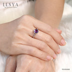LENYA แหวนพลอยอเมทิสต์ เสริมความสงบใจ มีสติ มั่งคั่ง ขนาด 6.5 มิล ตัวเรือนเงินแท้925 ชุบทองคำขาว