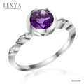 LENYA แหวนพลอยอเมทิสต์ เสริมความสงบใจ มีสติ มั่งคั่ง ขนาด 6.5 มิล ตัวเรือนเงินแท้925 ชุบทองคำขาว