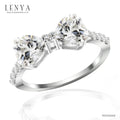 LENYA แหวนเพชร DiamondLike ทรงหัวใจ เม็ดใหญ่ 6 มิล 2 เม็ด วางเป็นรูปโบว์ ตัวเรือนเงิน 925 ชุบโรเดียม