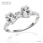 LENYA แหวนเพชร DiamondLike ทรงหัวใจ เม็ดใหญ่ 6 มิล 2 เม็ด วางเป็นรูปโบว์ ตัวเรือนเงิน 925 ชุบโรเดียม