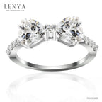 LENYA แหวนเพชร DiamondLike ทรงหัวใจ เม็ดใหญ่ 6 มิล 2 เม็ด วางเป็นรูปโบว์ ตัวเรือนเงิน 925 ชุบโรเดียม