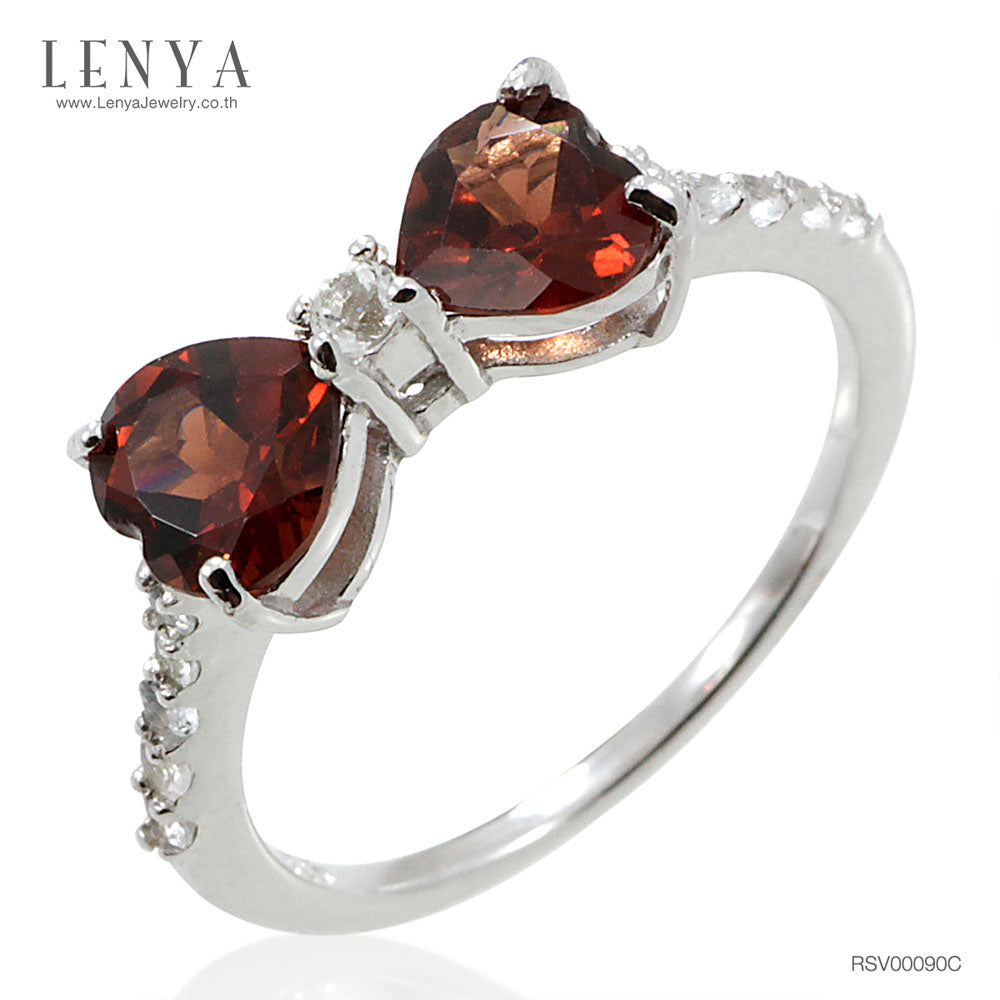 LENYA แหวนพลอยโกเมน เสริมด้านใจแกร่ง สำเร็จ มั่นคง ขนาด 6 มิล ตัวเรือนเงินแท้925 ชุบทองคำขาว