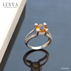 LENYA แหวนพลอยซิทริน(Citrine)  ชูช่อสวยงามด้วยบ่าข้างประดับเพชร DiamondLike บนตัวเรือนเงินแท้ชุบทองคำขาว