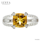 LENYA แหวนพลอยซิทริน(Citrine)  ชูช่อสวยงามด้วยบ่าข้างประดับเพชร DiamondLike บนตัวเรือนเงินแท้ชุบทองคำขาว