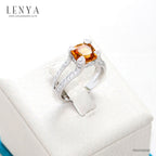 LENYA แหวนพลอยซิทริน(Citrine)  ชูช่อสวยงามด้วยบ่าข้างประดับเพชร DiamondLike บนตัวเรือนเงินแท้ชุบทองคำขาว