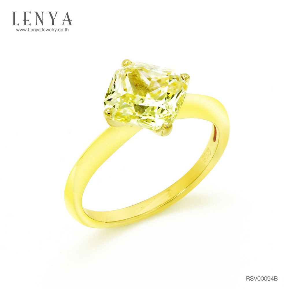 LENYA แหวนเพชร DiamondLike สีเหลือง ขนาด 2 กะรัต บนตัวเรือนเงินแท้ชุบทอง งานคุณภาพที่เติมเต็มความหรูหราดังที่คุณต้องการ