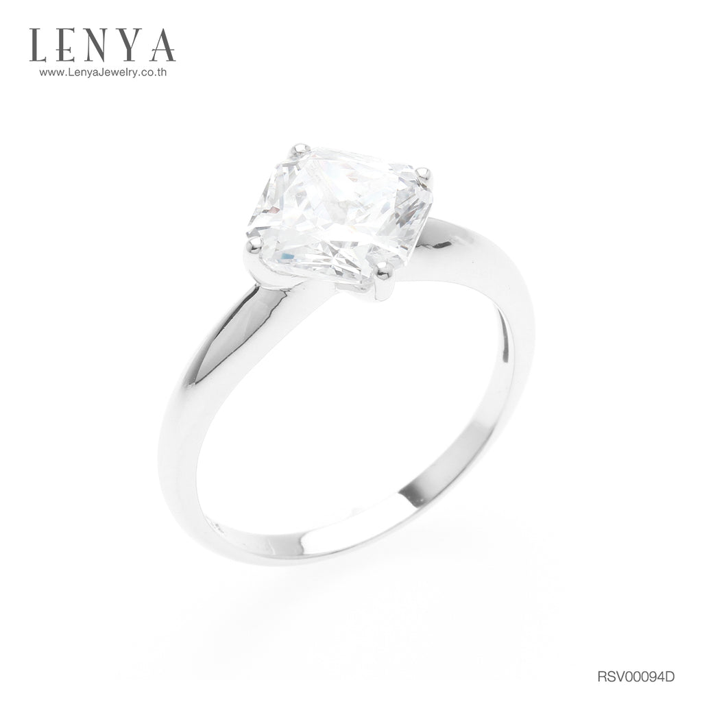 LENYA แหวนเพขร DiamondLike ทรงสี่เหลี่ยนม Princess ตัวเรือนเงินแท้ 925 ชุบทองคำขาว