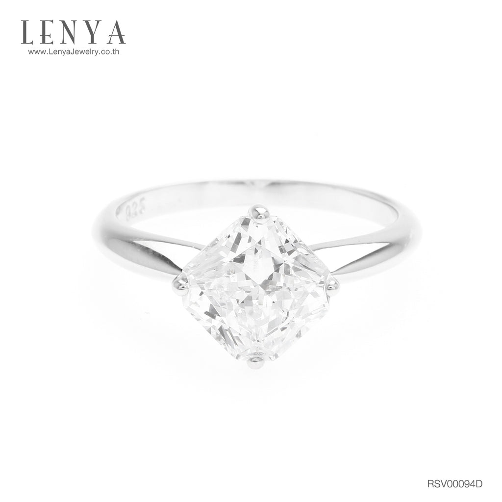 LENYA แหวนเพขร DiamondLike ทรงสี่เหลี่ยนม Princess ตัวเรือนเงินแท้ 925 ชุบทองคำขาว