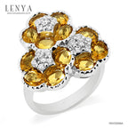 LENYA แหวนพลอยซิทริน(Citrine) ดีไซน์สุดแสนน่ารัก ด้วยดอกไม้ซ้อนกันถึง 3 ดอก บนตัวเรือนเงินแท้ชุบทองคำขาว