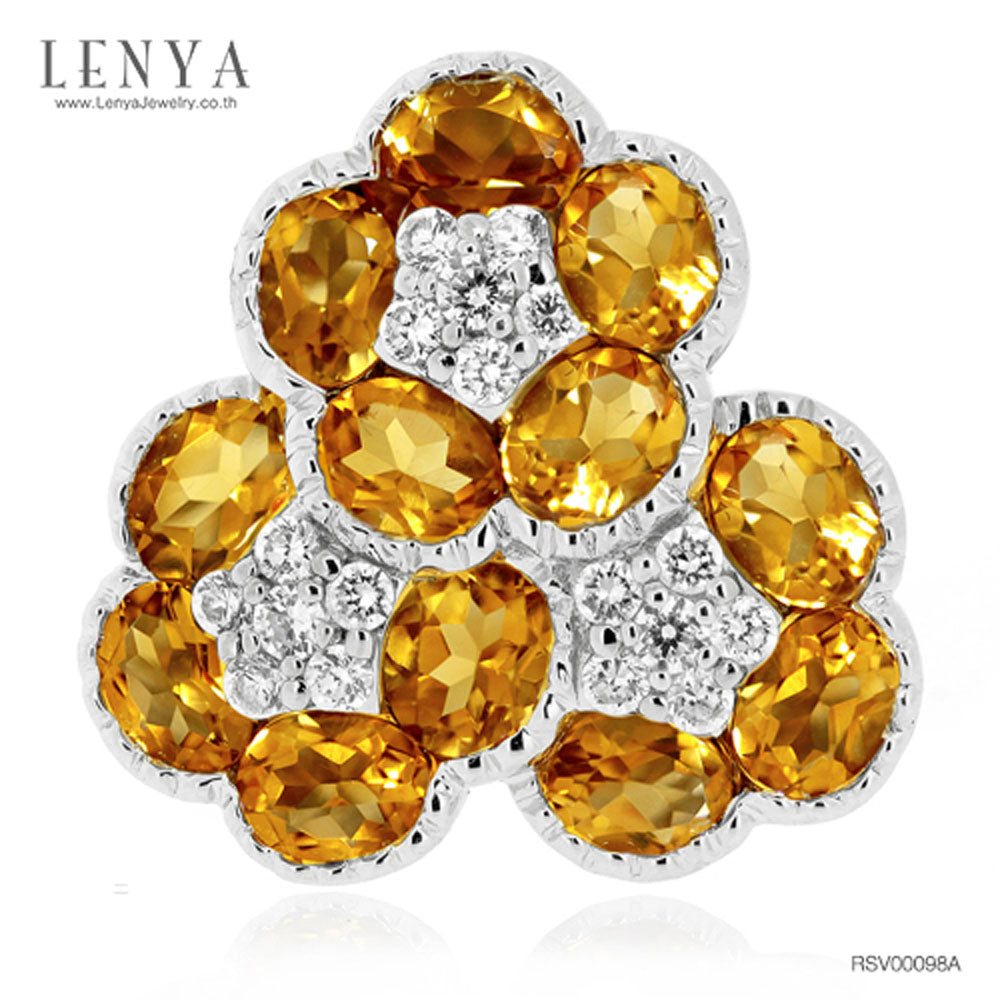 LENYA แหวนพลอยซิทริน(Citrine) ดีไซน์สุดแสนน่ารัก ด้วยดอกไม้ซ้อนกันถึง 3 ดอก บนตัวเรือนเงินแท้ชุบทองคำขาว