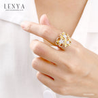 LENYA แหวนพลอยซิทริน(Citrine) ดีไซน์สุดแสนน่ารัก ด้วยดอกไม้ซ้อนกันถึง 3 ดอก บนตัวเรือนเงินแท้ชุบทองคำขาว