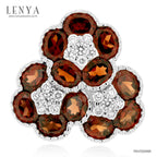 LENYA แหวนพลอยโกเมน(Garnet) ดีไซน์สุดแสนน่ารัก ด้วยดอกไม้ซ้อนกันถึง 3 ดอก บนตัวเรือนเงินแท้ชุบทองคำขาว