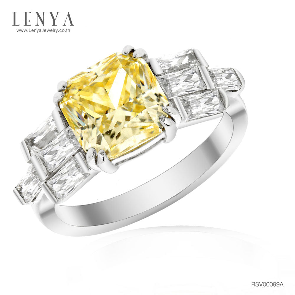 LENYA แหวน CZ แฟนซีสีเหลือง DiamondLike เสริมลุคใส่สบายทุกวัน ตัวเรือนเงินแท้925 ชุบทองคำขาว
