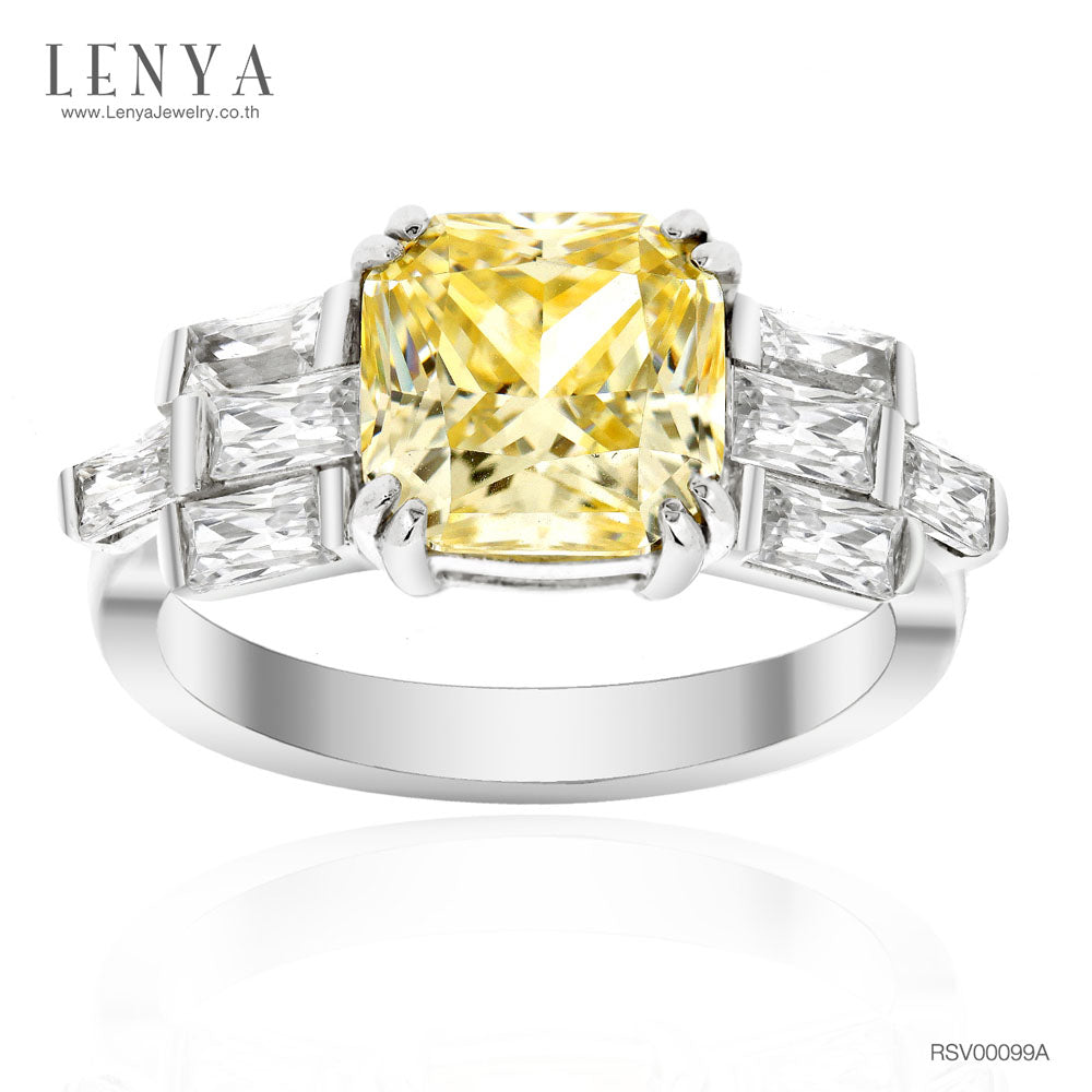 LENYA แหวน CZ แฟนซีสีเหลือง DiamondLike เสริมลุคใส่สบายทุกวัน ตัวเรือนเงินแท้925 ชุบทองคำขาว