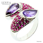 LENYA แหวน อเมทีสต์ (Amethyst) ตัวเรือนเงินแท้ 925 ชุบทองขาว ประดับด้วยพลอย ทับทิม(Ruby) สีแดง