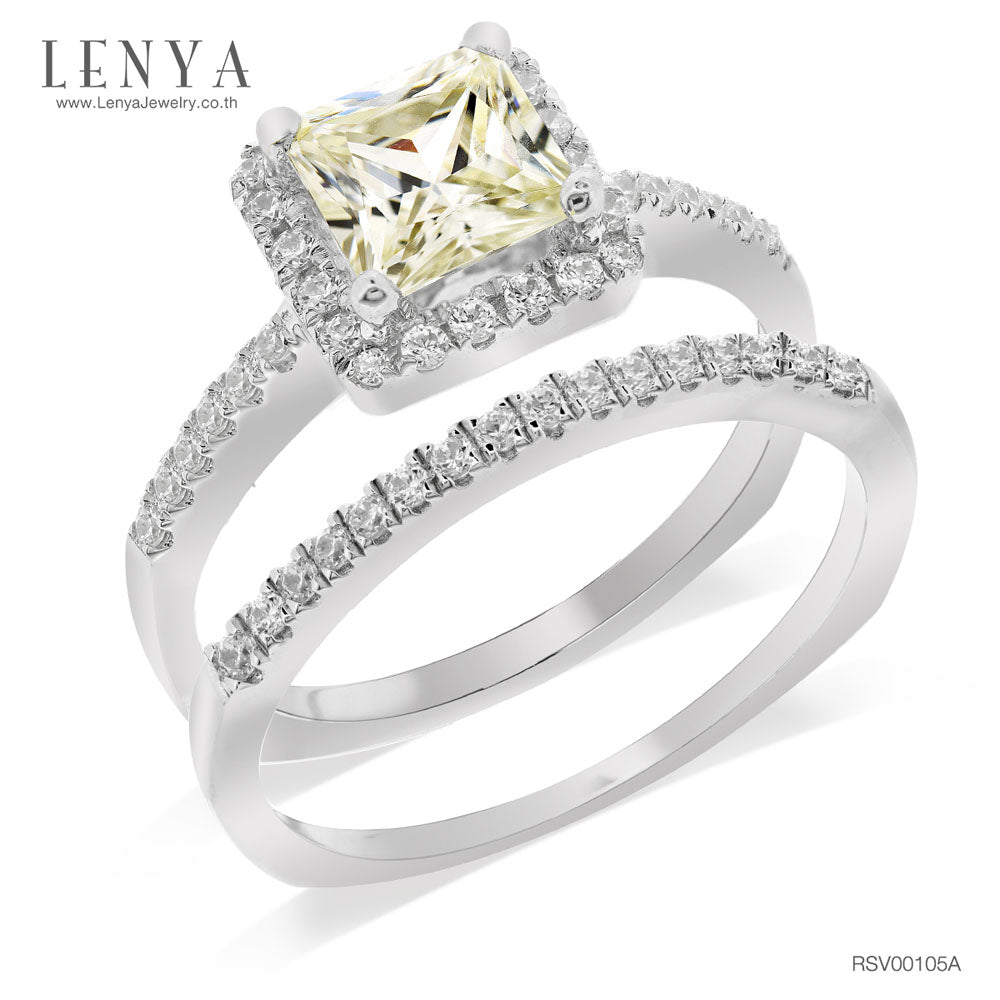 LENYA แหวน CZ สีเหลือง Diamondlike เสริมบุคลิกความมั่นใจ ขนาด 6 มิล ตัวเรือนเงินแท้925 ชุบทองคำขาว