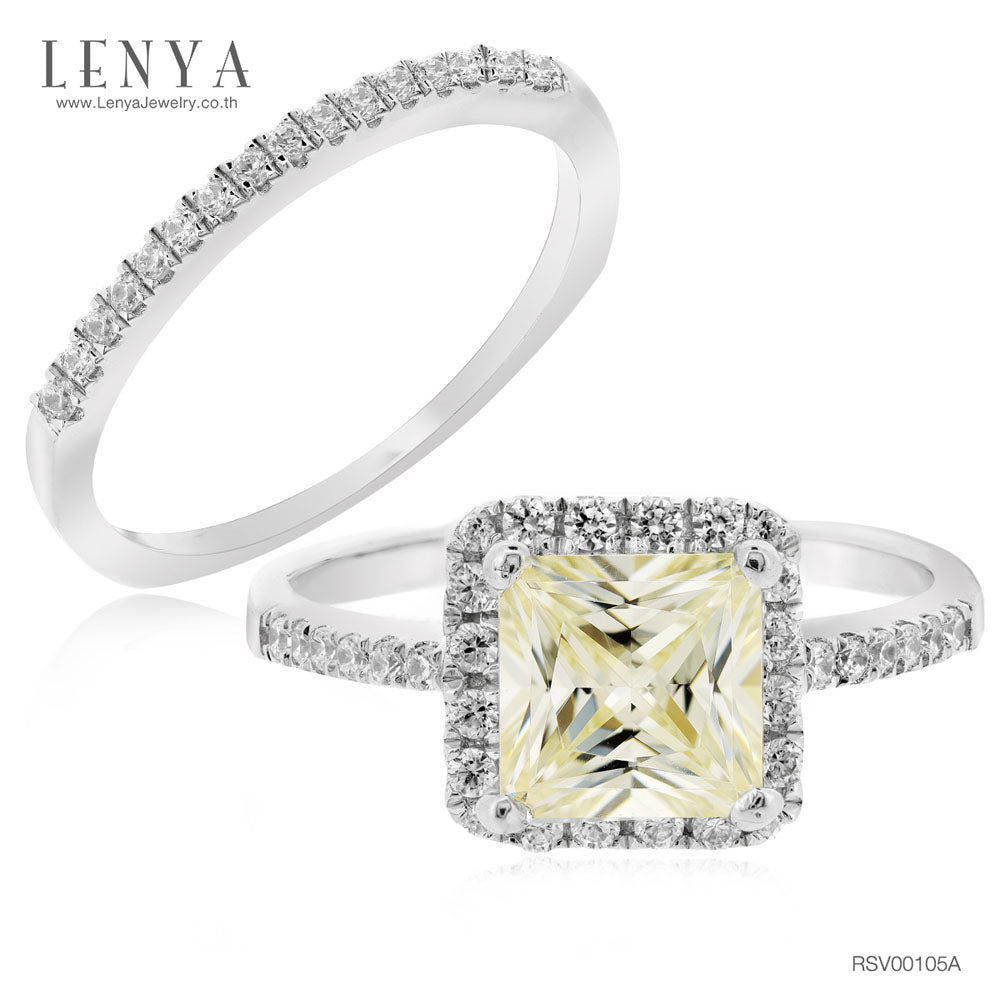 LENYA แหวน CZ สีเหลือง Diamondlike เสริมบุคลิกความมั่นใจ ขนาด 6 มิล ตัวเรือนเงินแท้925 ชุบทองคำขาว