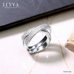 LENYA แหวน LENYA ETERNAL ประดับด้วย SWAROVSKI ZIRCONIA ดีไซน์แหวนซ้อนแหวนเรียบหรูสุดคลาสสิค  ตัวเรือนเงินแท้ชุบทองคำขาว
