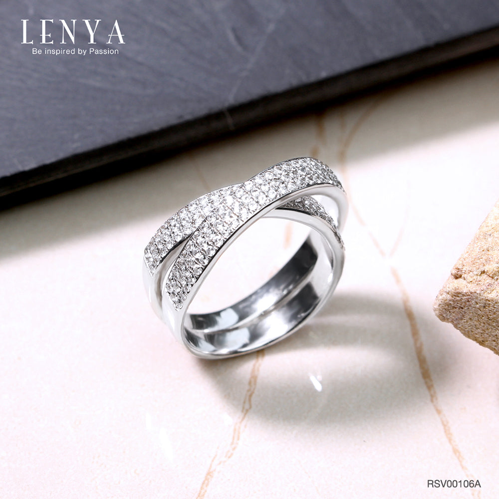 LENYA แหวน LENYA ETERNAL ประดับด้วย SWAROVSKI ZIRCONIA ดีไซน์แหวนซ้อนแหวนเรียบหรูสุดคลาสสิค  ตัวเรือนเงินแท้ชุบทองคำขาว