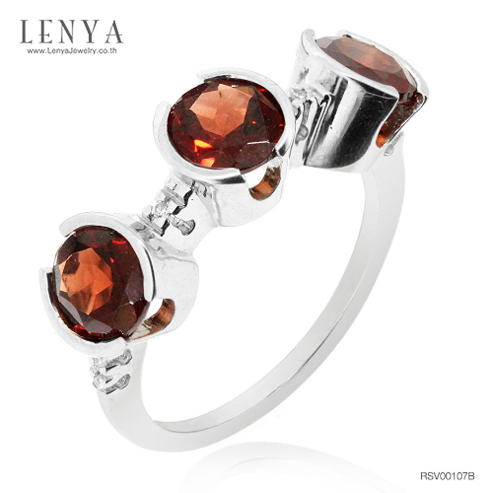 LENYA แหวนพลอยโกเมน เสริมด้านใจแกร่ง สำเร็จ มั่นคง ขนาด 6 มิล ตัวเรือนเงินแท้925 ชุบทองคำขาว