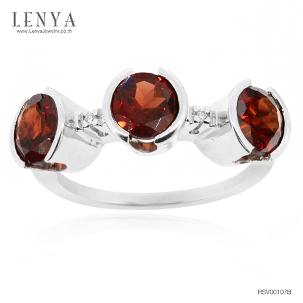 LENYA แหวนพลอยโกเมน เสริมด้านใจแกร่ง สำเร็จ มั่นคง ขนาด 6 มิล ตัวเรือนเงินแท้925 ชุบทองคำขาว