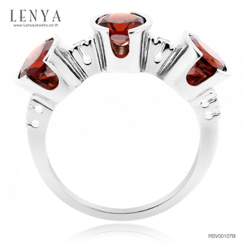 LENYA แหวนพลอยโกเมน เสริมด้านใจแกร่ง สำเร็จ มั่นคง ขนาด 6 มิล ตัวเรือนเงินแท้925 ชุบทองคำขาว