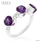 LENYA แหวนพลอยอเมทีสต์ (Amethyst)  ดีไซน์แปลกไม่เหมือนใคร บนตัวเรือนเงินแท้ชุบทองคำขาว