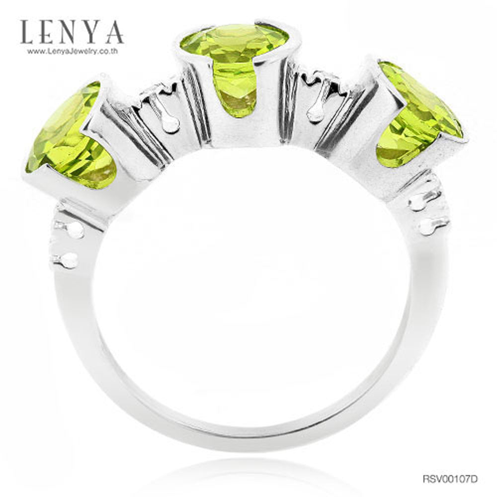 LENYA แหวนพลอยเพอริดอท(Peridot) ดีไซน์แปลกไม่เหมือนใคร บนตัวเรือนเงินแท้ชุบทองคำขาว