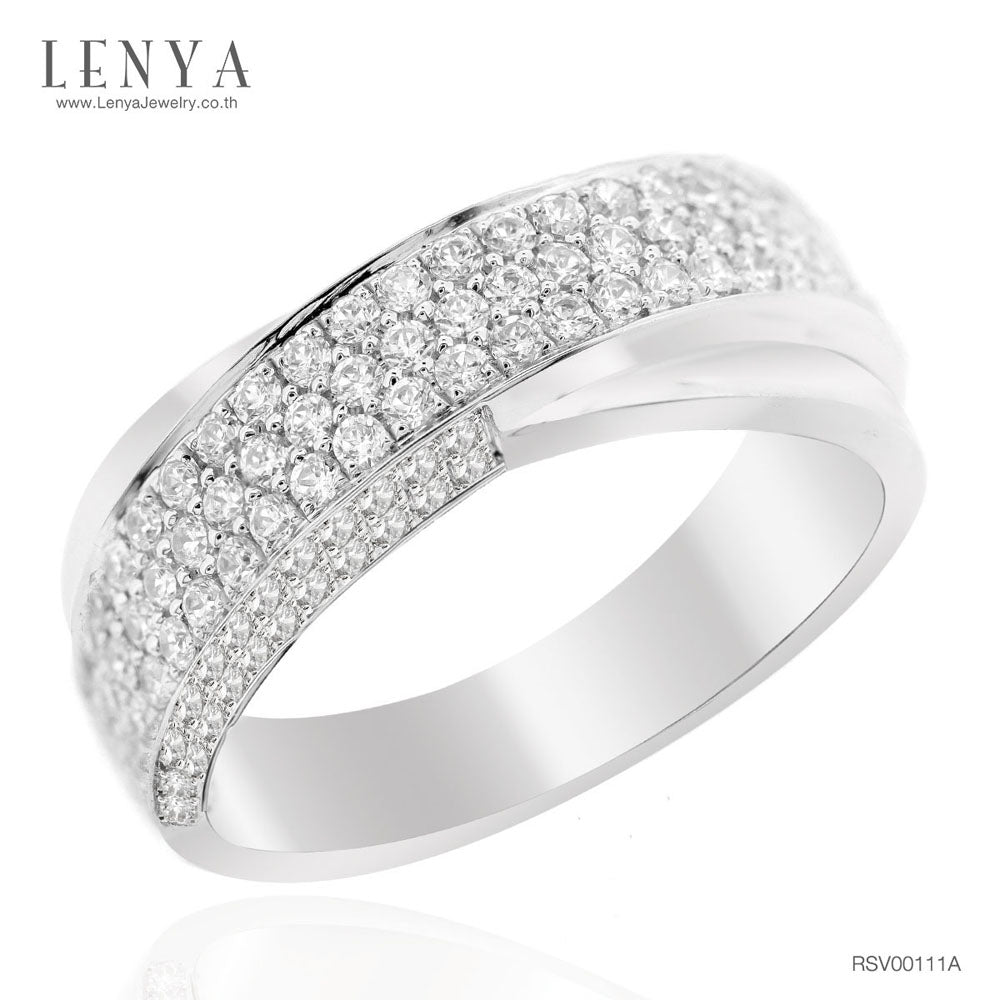 LENYA แหวนเพชร DiamondLike ดีไซน์สุดคลาสสิคเพชร DiamondLike เรียงแถวซ้อนกัน 2 วง บนตัวเรือนเงินแท้ชุบทองคำขาว