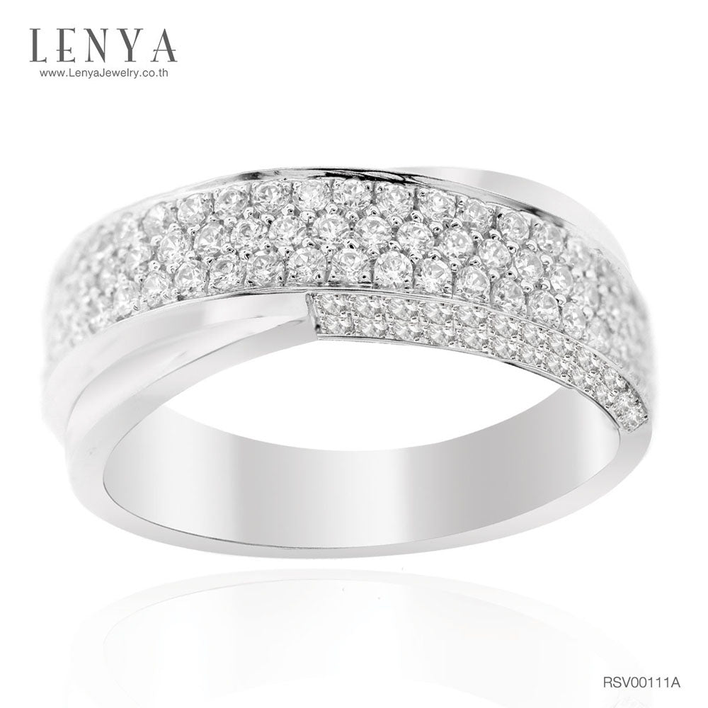 LENYA แหวนเพชร DiamondLike ดีไซน์สุดคลาสสิคเพชร DiamondLike เรียงแถวซ้อนกัน 2 วง บนตัวเรือนเงินแท้ชุบทองคำขาว